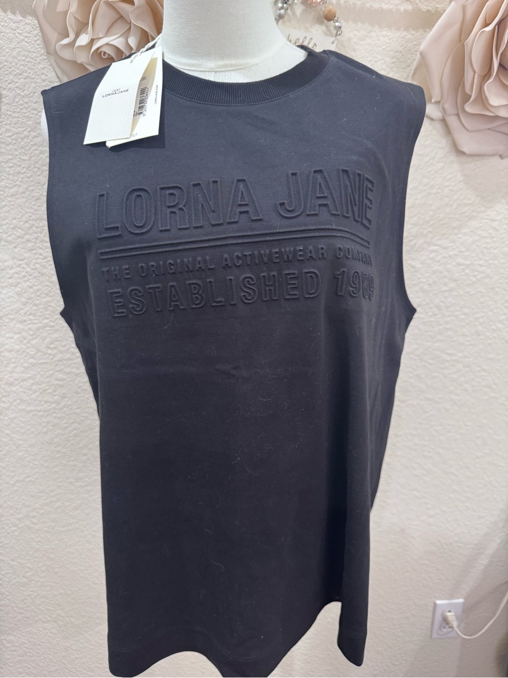 Lorna Jane Black Embossed Logo Muscle Tee